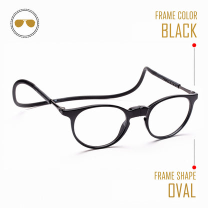 Oval Hang In Neck Reading Glasses With Flexible Head Band.