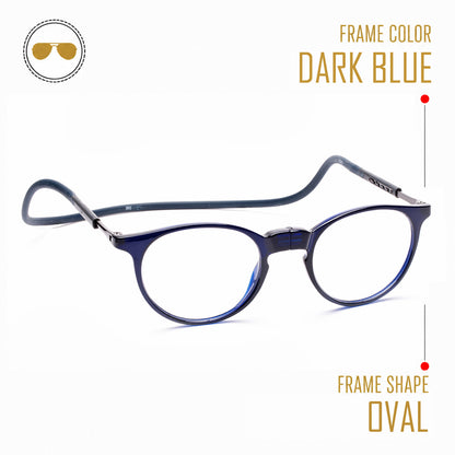 Oval Hang In Neck Reading Glasses With Flexible Head Band.