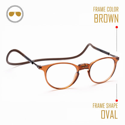 Oval Hang In Neck Reading Glasses With Flexible Head Band.