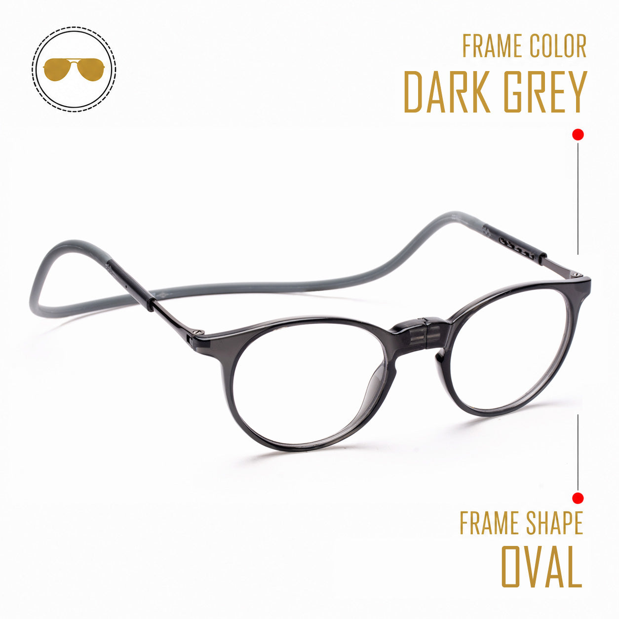 Oval Hang In Neck Reading Glasses With Flexible Head Band.