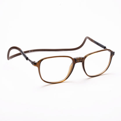 Rounded Square Hang In Neck Reading Glasses With Flexible Head Band.