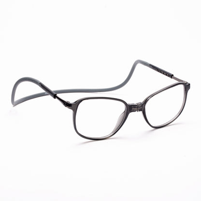 Rounded Square Hang In Neck Reading Glasses With Flexible Head Band.