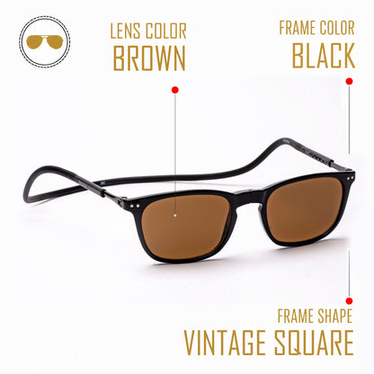 Vintage Square- Black Frame -Magnetic Sunglasses (VC13)