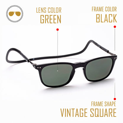 Vintage Square- Black Frame -Magnetic Sunglasses (VC11)