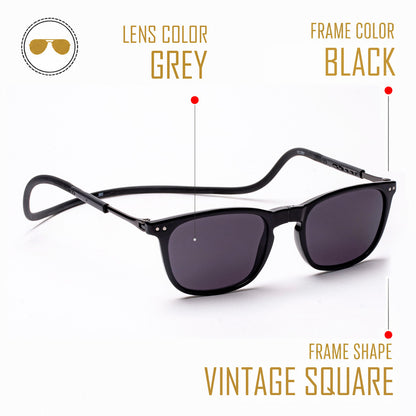 Vintage Square- Black Frame -Magnetic Sunglasses (VC14)