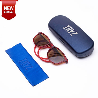 Vintage Square- Matte Red Frame -Magnetic Sunglasses (VC23)