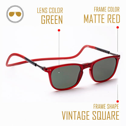 Vintage Square- Matte Red Frame -Magnetic Sunglasses (VC23)