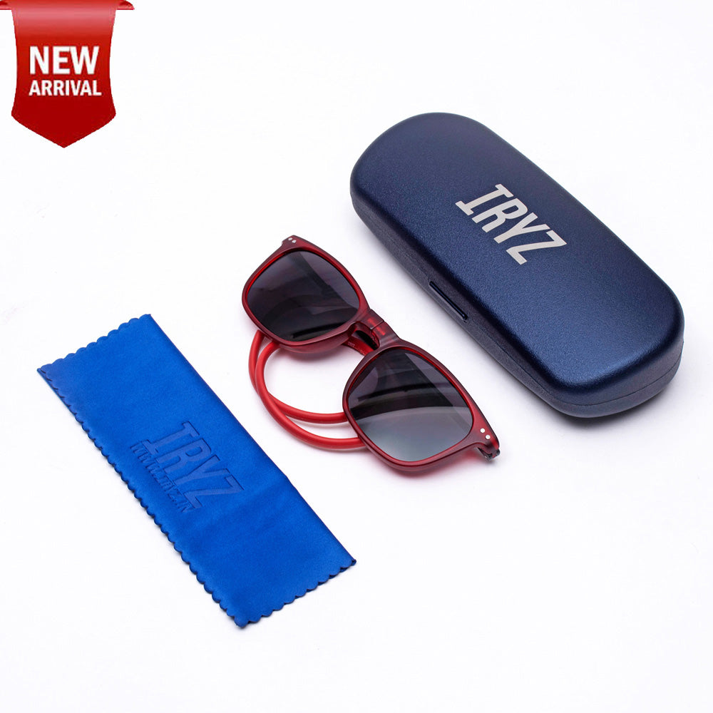 Vintage Square- Matte Red Frame -Magnetic Sunglasses (VC24)