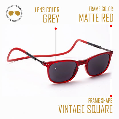 Vintage Square- Matte Red Frame -Magnetic Sunglasses (VC23)