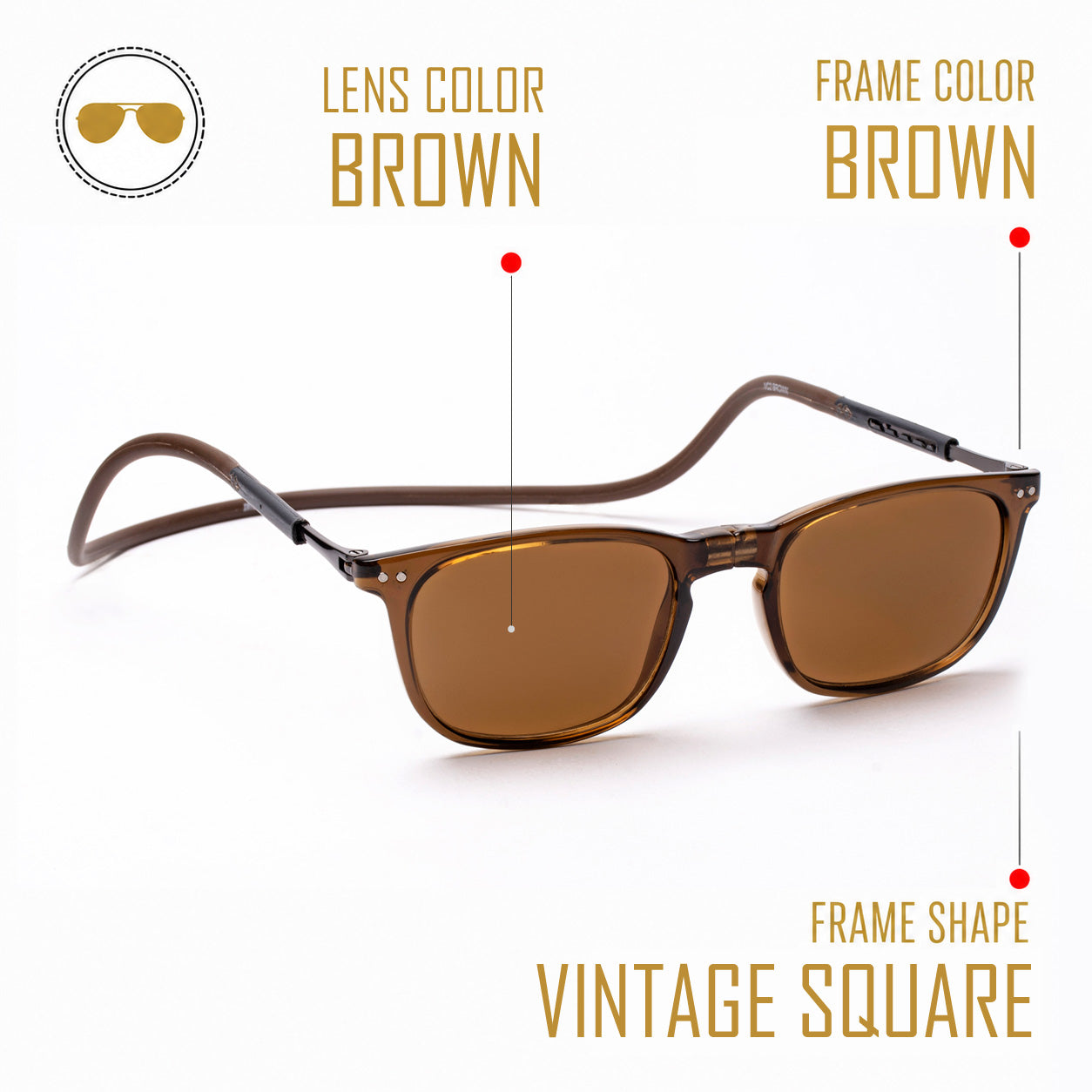 Vintage Square- Brown Frame -Magnetic Sunglasses (VC34)