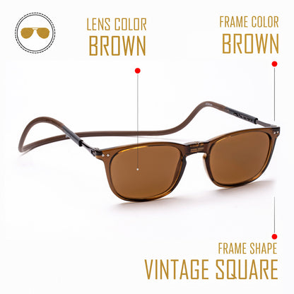 Vintage Square- Brown Frame -Magnetic Sunglasses (VC34)