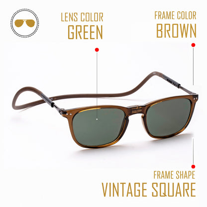 Vintage Square- Brown Frame -Magnetic Sunglasses (VC34)