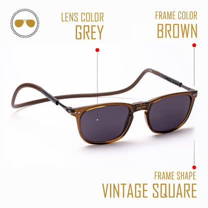 Vintage Square- Brown Frame -Magnetic Sunglasses (VC34)