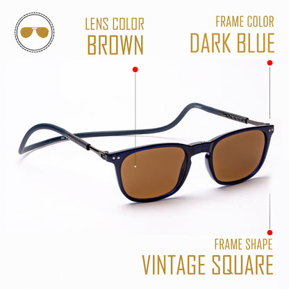 Vintage Square- Dark Blue Frame -Magnetic Sunglasses (VC43)