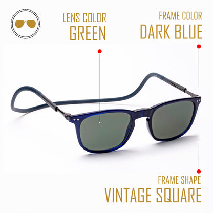 Vintage Square- Dark Blue Frame -Magnetic Sunglasses (VC41)