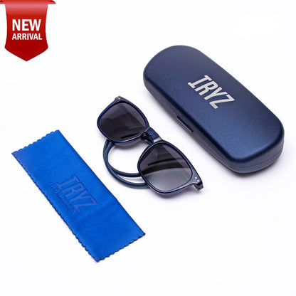 Vintage Square- Dark Blue Frame -Magnetic Sunglasses (VC44)
