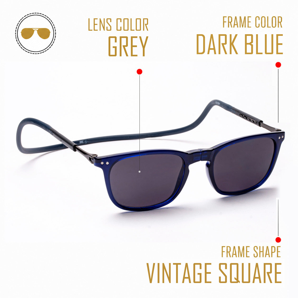 Vintage Square- Dark Blue Frame -Magnetic Sunglasses (VC43)
