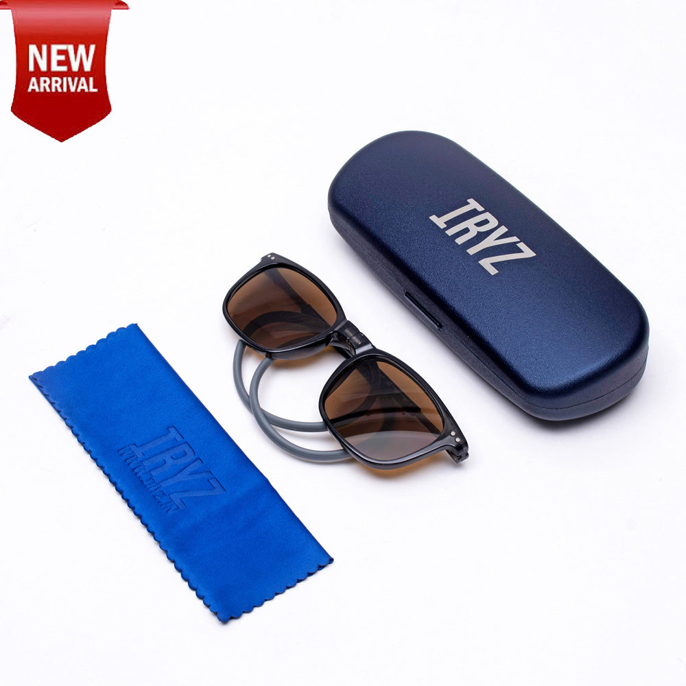 Vintage Square- Dark Grey Frame -Magnetic Sunglasses (VC53)
