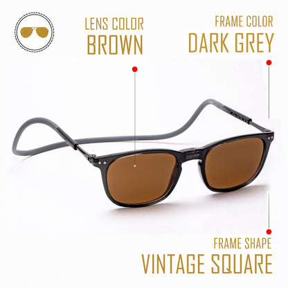 Vintage Square- Dark Grey Frame -Magnetic Sunglasses (VC54)