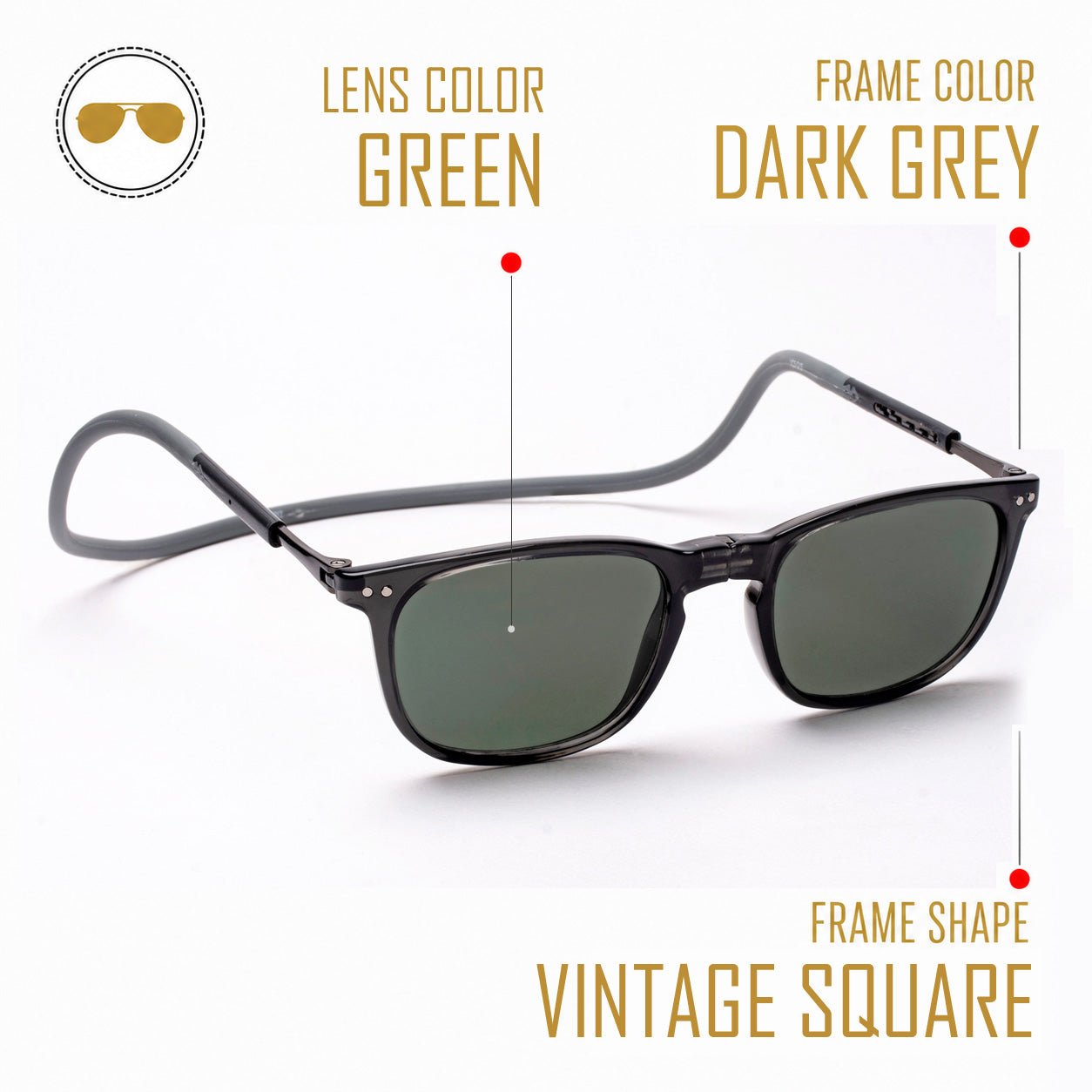 Vintage Square- Dark Grey Frame -Magnetic Sunglasses (VC51)