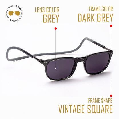 Vintage Square- Dark Grey Frame -Magnetic Sunglasses (VC54)