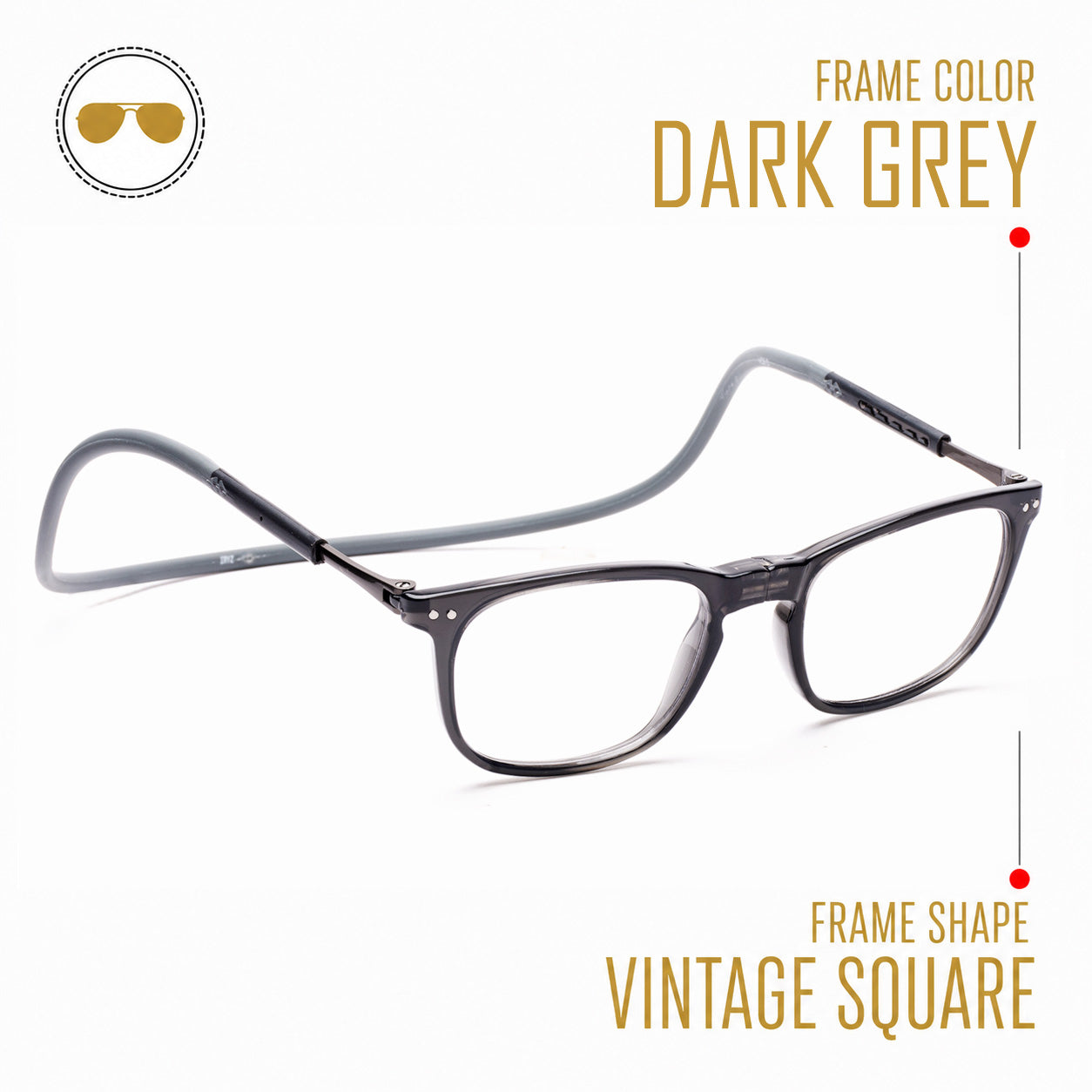 Vintage Square Hang In Neck Reading Glasses With Flexible Head Band.