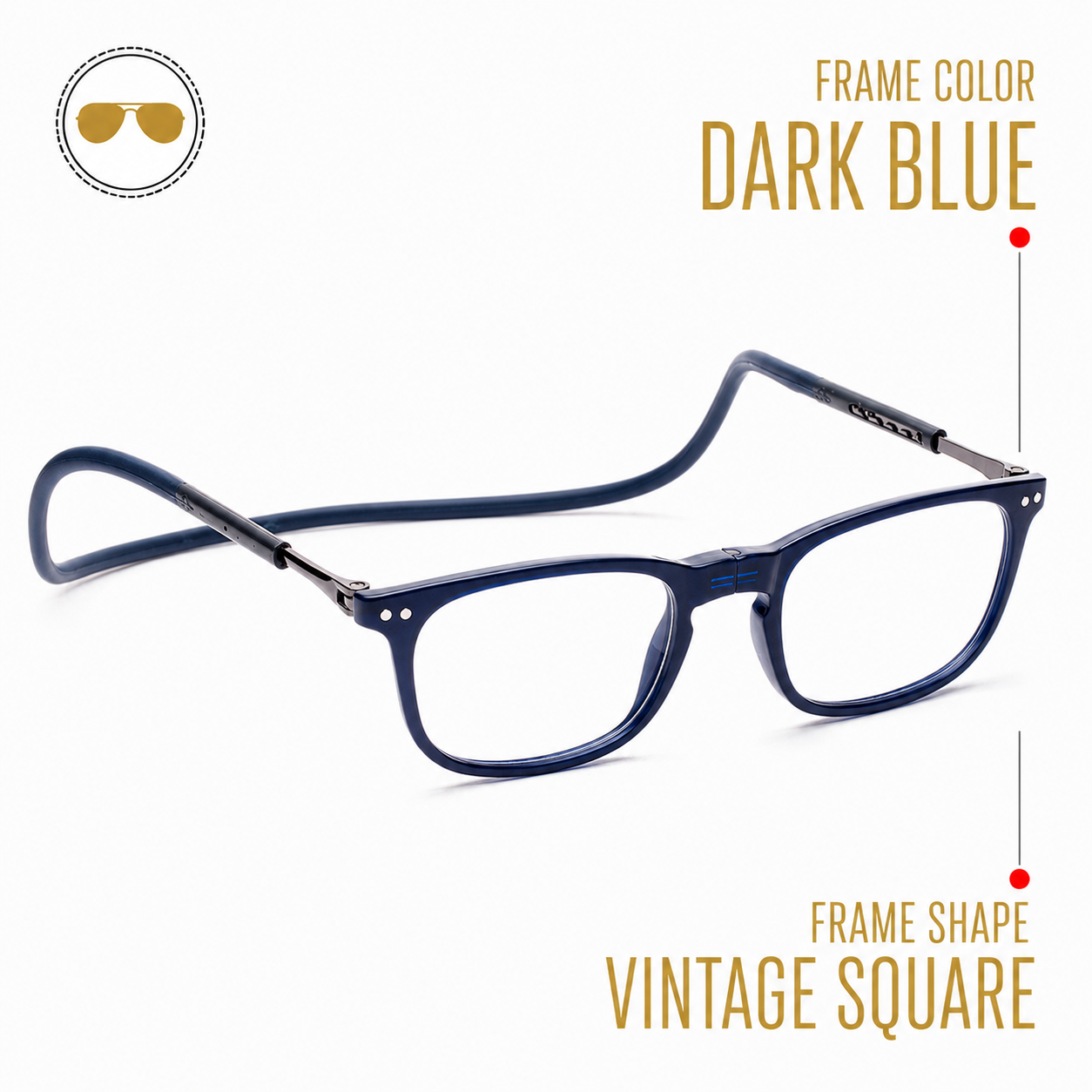Vintage Square Hang In Neck Reading Glasses With Flexible Head Band.
