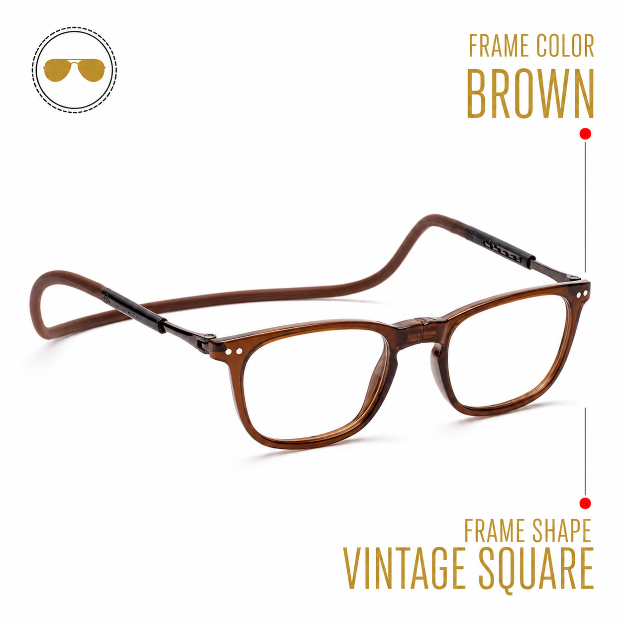 Vintage Square Hang In Neck Reading Glasses With Flexible Head Band.