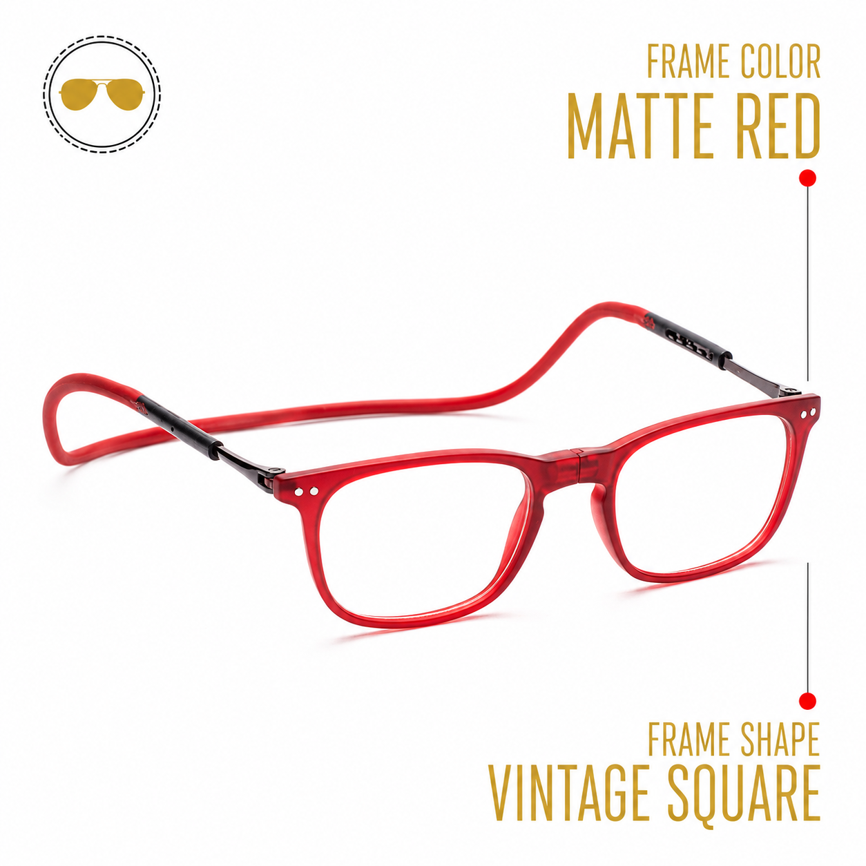 Vintage Square Hang In Neck Reading Glasses With Flexible Head Band.