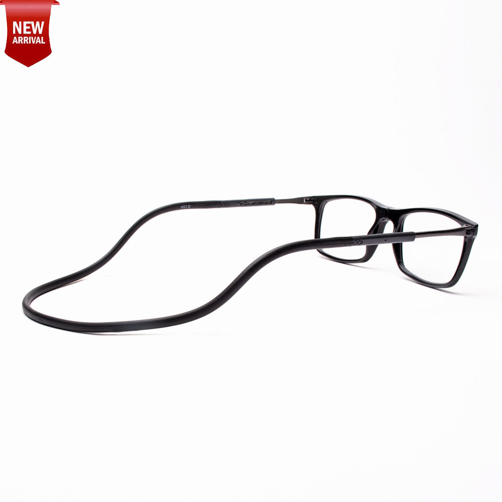 Classic Square Hang In Neck Reading Glasses With Flexible Head Band.