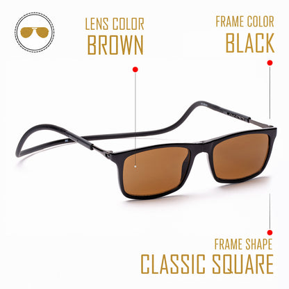 Classic Square- Black Frame -Magnetic Sunglasses
