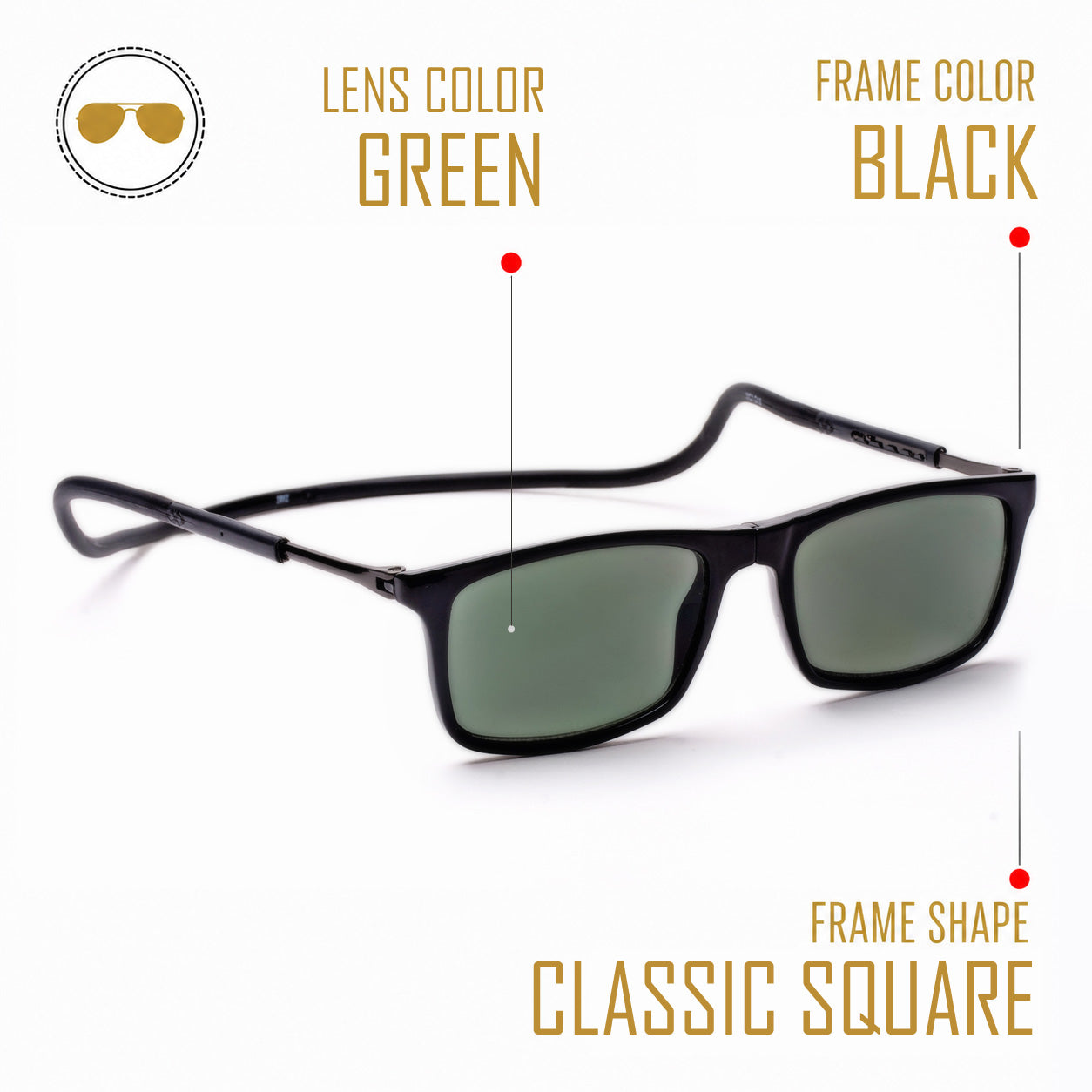 Classic Square- Black Frame -Magnetic Sunglasses