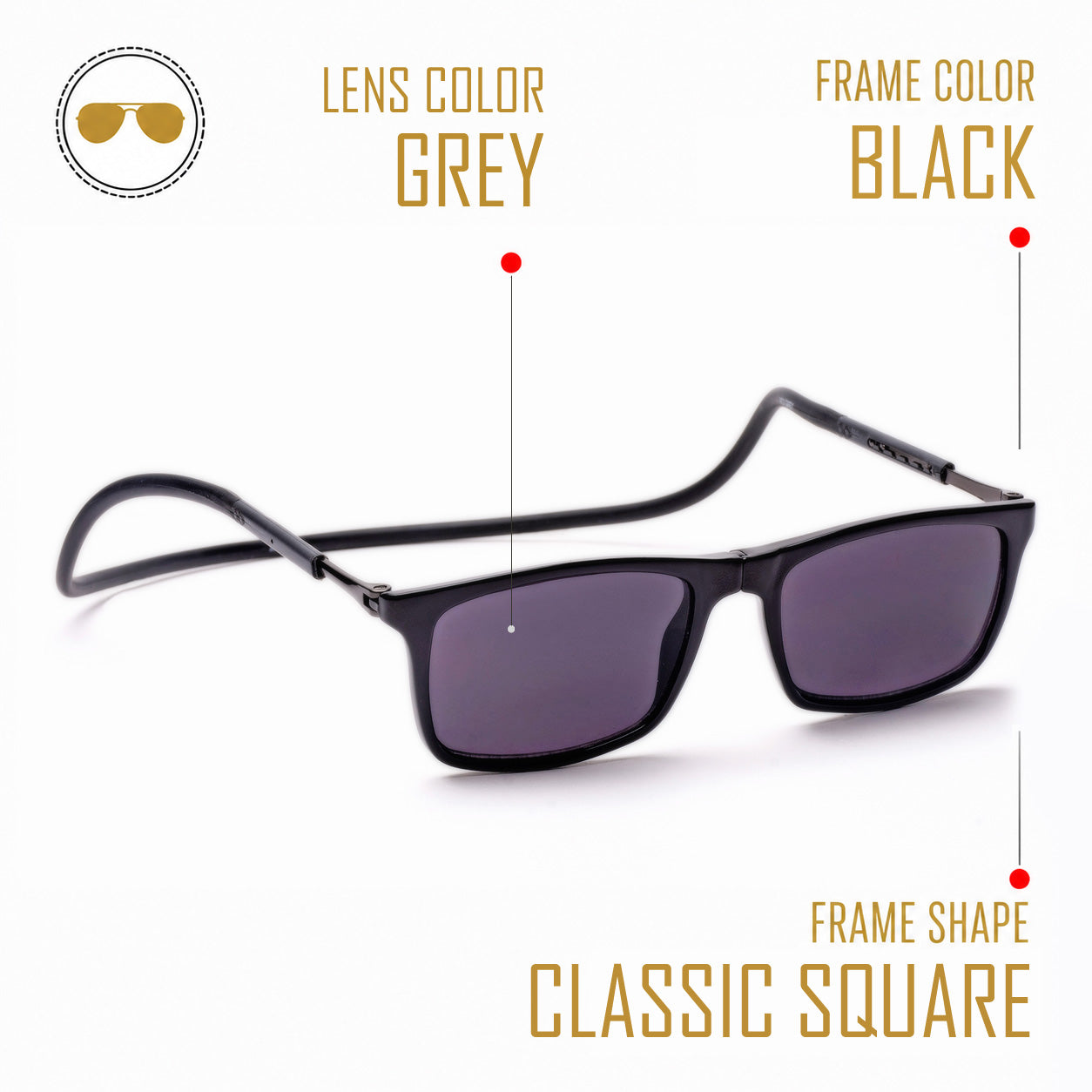 Classic Square- Black Frame -Magnetic Sunglasses
