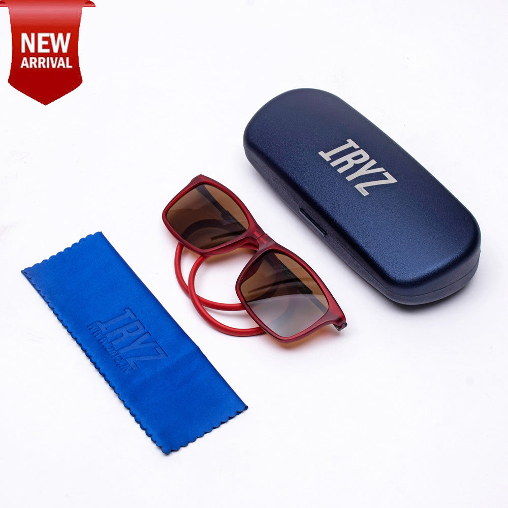 Classic Square- Matte Red Frame -Magnetic Sunglasses