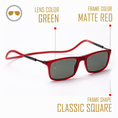 Classic Square- Matte Red Frame -Magnetic Sunglasses