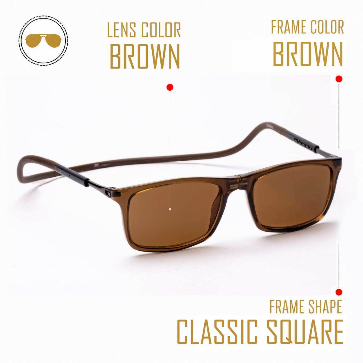 Classic Square- Brown Frame -Magnetic Sunglasses