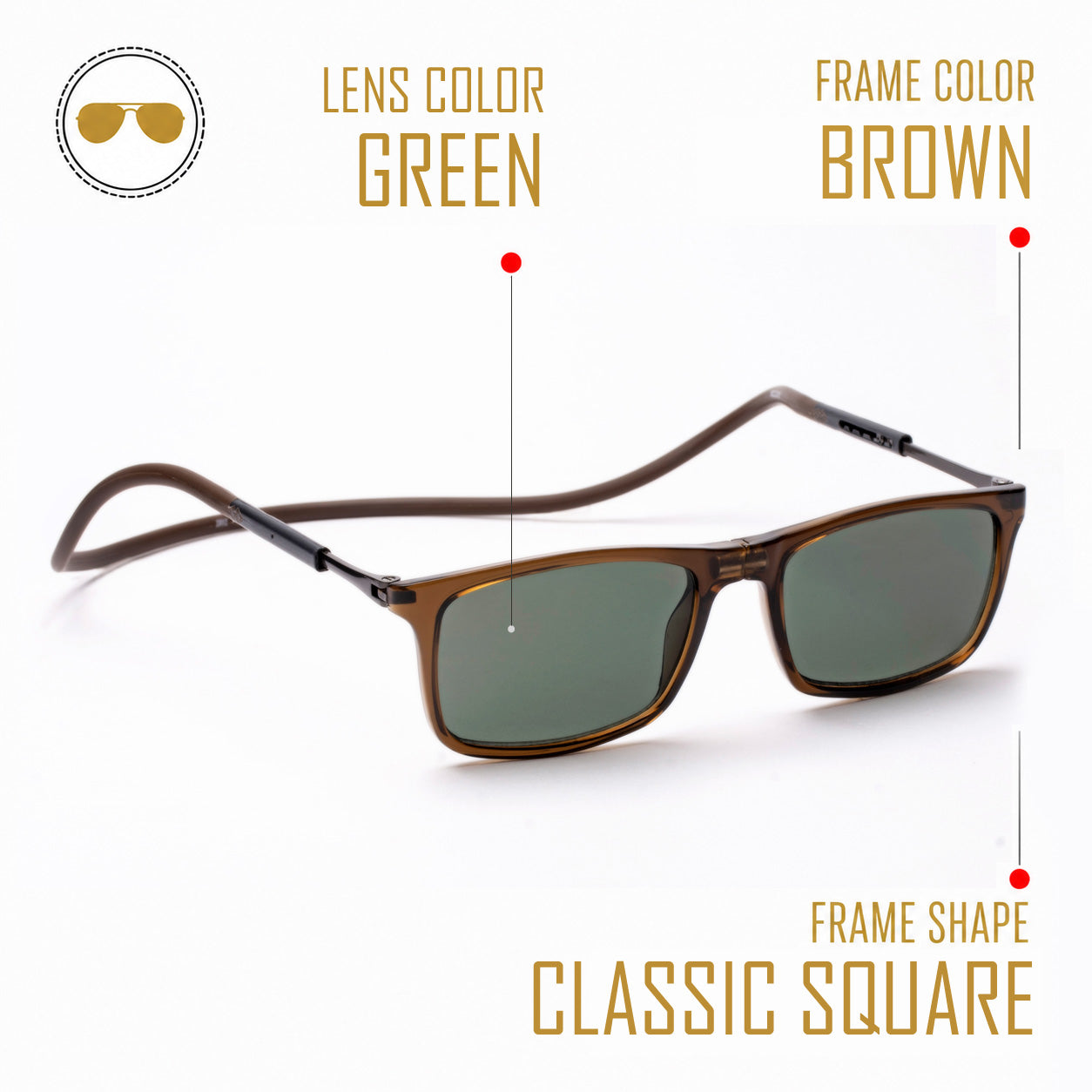 Classic Square- Brown Frame -Magnetic Sunglasses