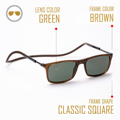 Classic Square- Brown Frame -Magnetic Sunglasses