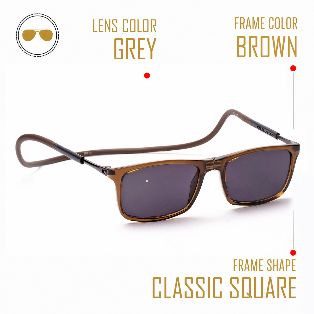 Classic Square- Brown Frame -Magnetic Sunglasses