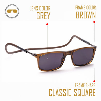 Classic Square- Brown Frame -Magnetic Sunglasses