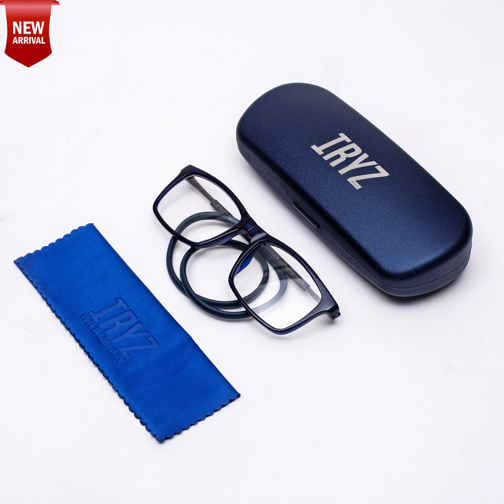 Classic Square Hang In Neck Reading Glasses With Flexible Head Band.