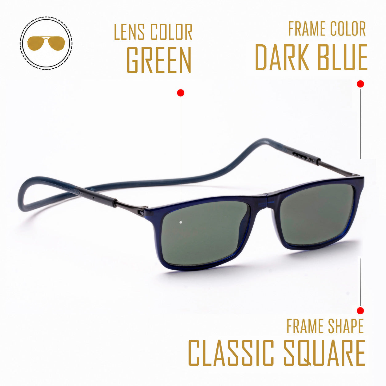 Classic Square- Dark Blue Frame -Magnetic Sunglasses
