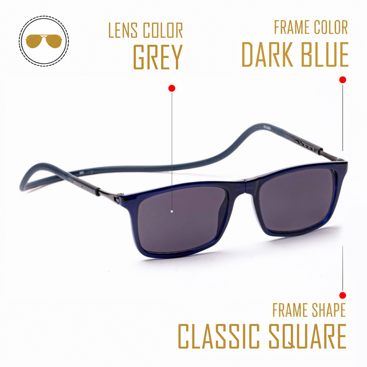 Classic Square- Dark Blue Frame -Magnetic Sunglasses