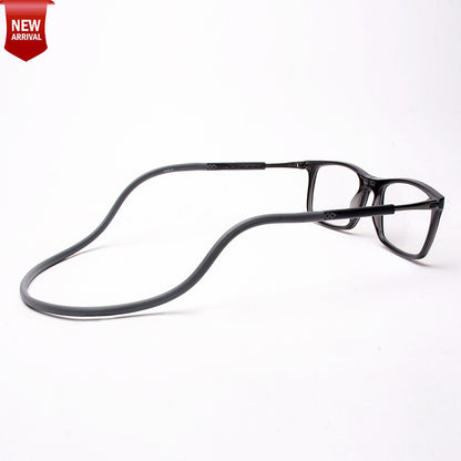 Classic Square Hang In Neck Reading Glasses With Flexible Head Band.