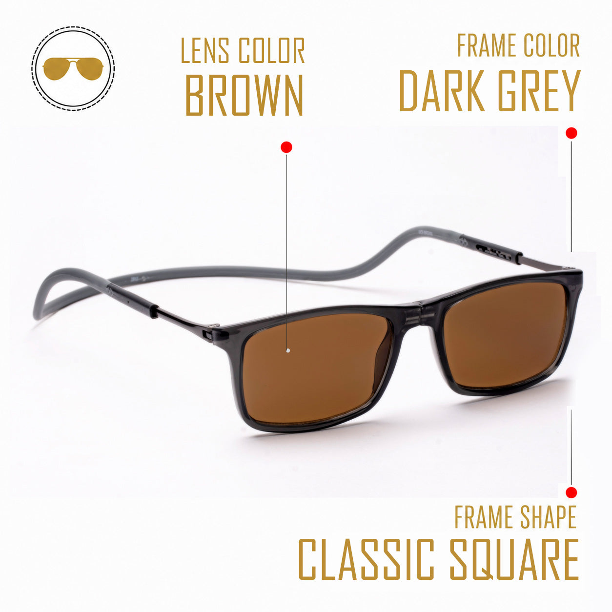 Classic Square- Dark Grey Frame -Magnetic Sunglasses