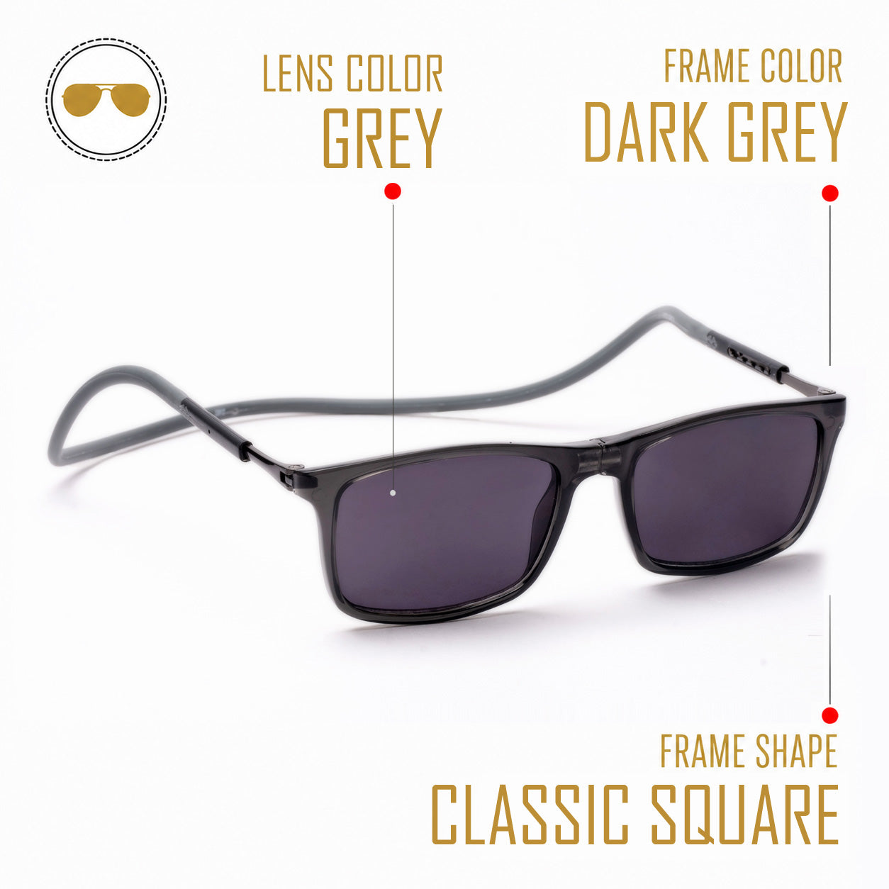 Classic Square- Dark Grey Frame -Magnetic Sunglasses