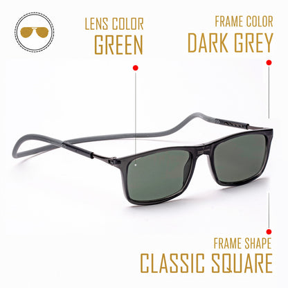 Classic Square- Dark Grey Frame -Magnetic Sunglasses