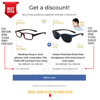 Reading hang in neck glasses with Long sides. Summer Sale! Flat Rs. 1200 Off