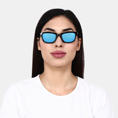 Black Frame-Mirror Blue Lens- Unisex Polarized Sunglasses with long hang in neck sides-Small Size