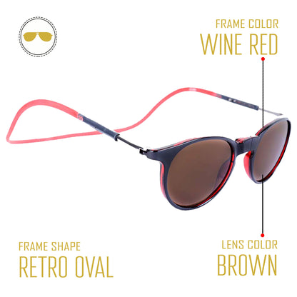 Wine Red Frame with Brown Lens Hang in Neck Sunglasses - Holi Offer - Grab it For Just Rs. 999 Only - iryzeyewear